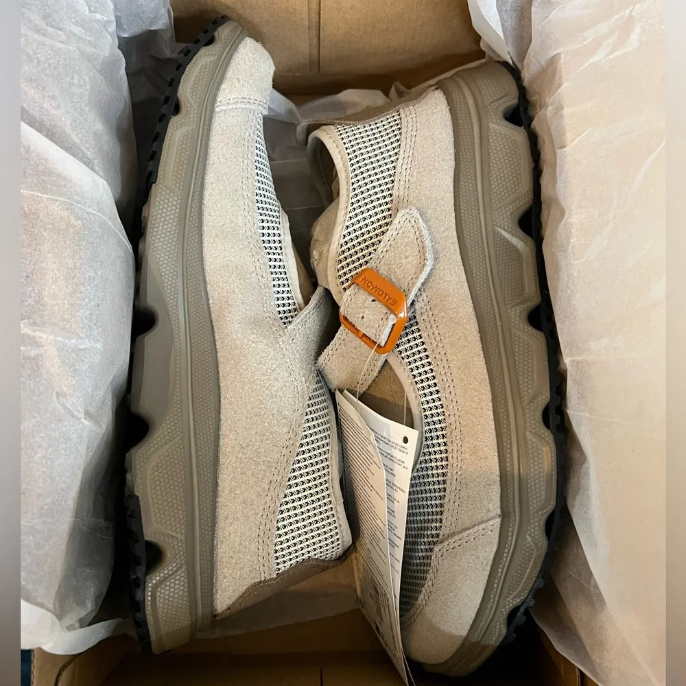 Salomon Men's Beige Suede & Mesh Trail Slip-On Sneakers with Orange Accent